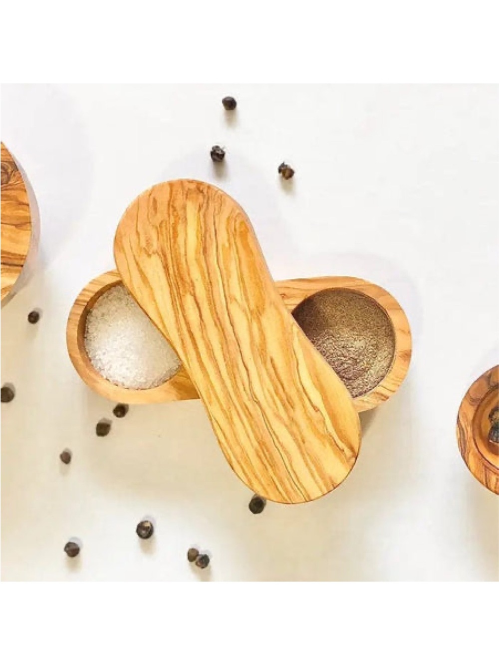 Olive Wood Salt and Pepper Keeper - Natural Wood Grain